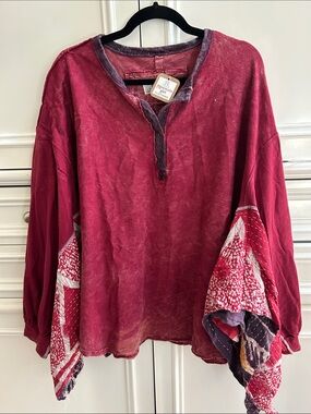 NWT Mountain Girl Clothing Boho Patchwork Long-Sleeve Top - Rose